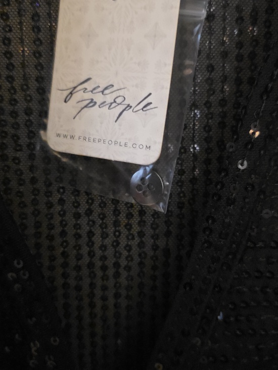 Black Sequin Button-Front Ruched Blouse - Picture 2 of 6